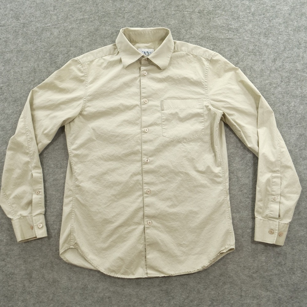 Armani Exchange AX Shirt Mens Small Beige Button Up Long Sleeve Casual Logo